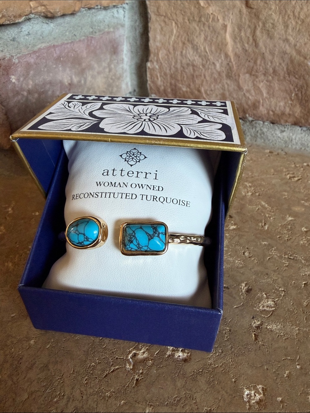 atterri Turquoise reconstituted Hammered Gold-Tone Open Cuff Bracelet